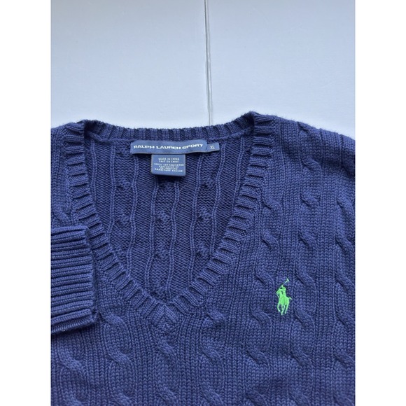 Lot of 2 VTG Ralph Lauren Sport Women's Cable Knit V Neck Sweater Size XL Pony - Picture 3 of 10